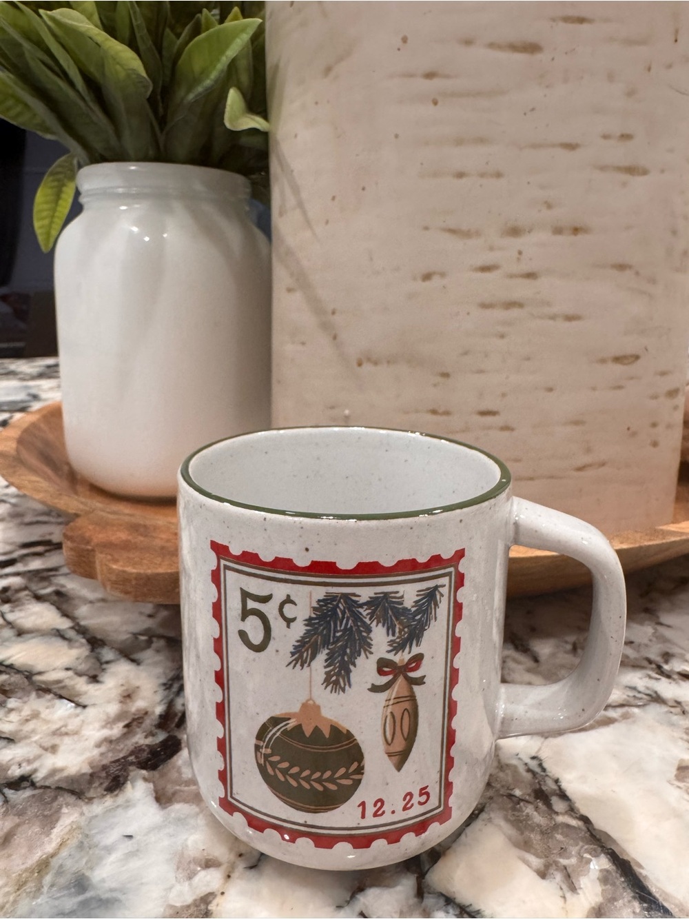 Hearth and Hand Christmas Stamp Ceramic Mug - White with Red Trim